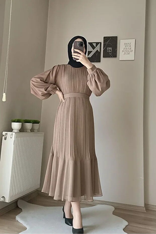 STYLE NİŞANTAŞI Chiffon Pleated Dress