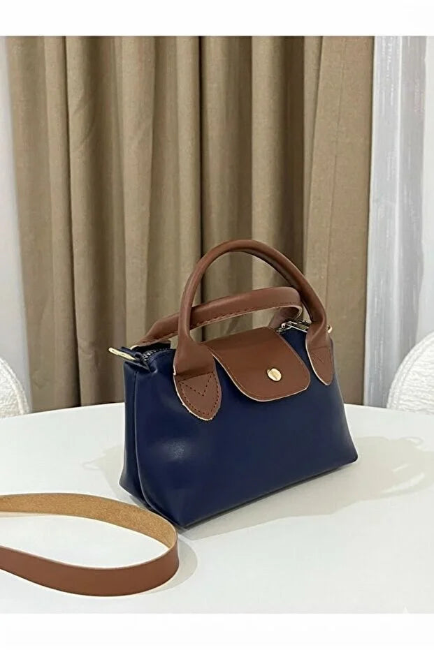 Women's Faux Leather Handle Small Size Hand and Shoulder Bag Cream