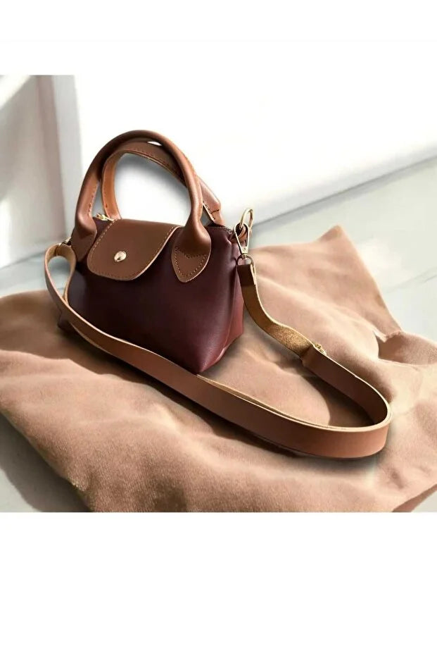 Women's Faux Leather Handle Small Size Hand and Shoulder Bag Cream