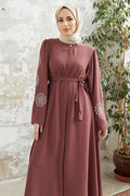 VAVİNOR Liva Stone Abaya with Arms - Oil Green