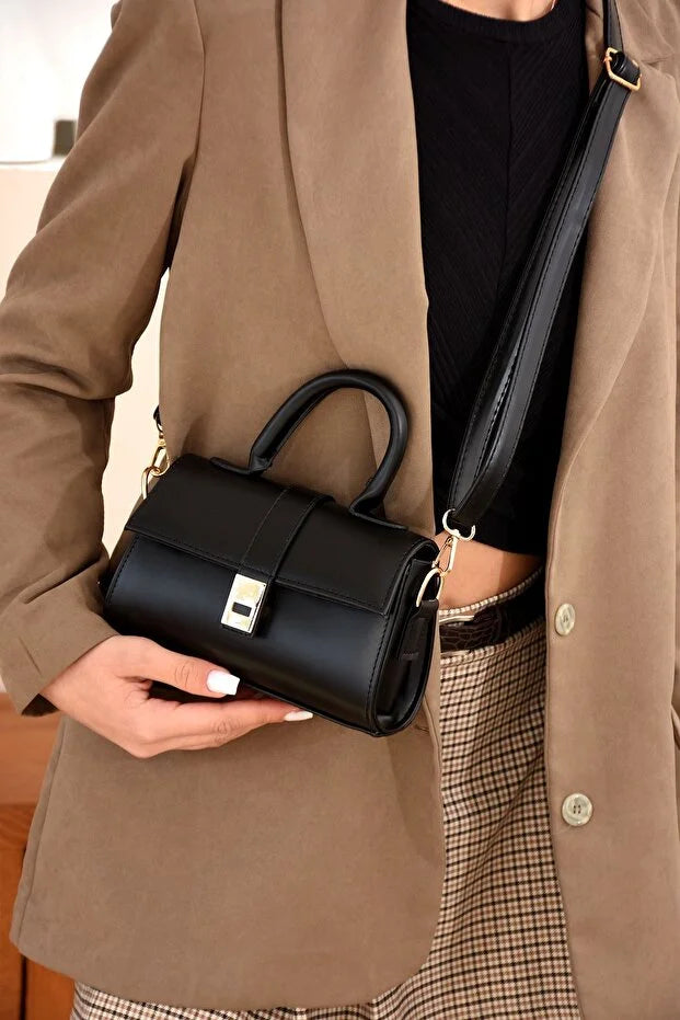 Shoulder Bag Women's Black Snap Closure Hand and Shoulder Bag Stylish Design
