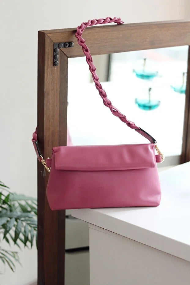 Moom Bag Women's Baby Blue Knitted Handle Soft Textured Drawstring Shoulder Bag