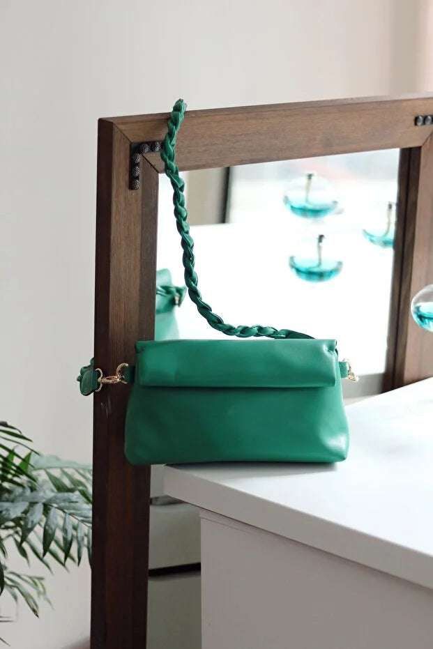 Moom Bag Women's Baby Blue Knitted Handle Soft Textured Drawstring Shoulder Bag