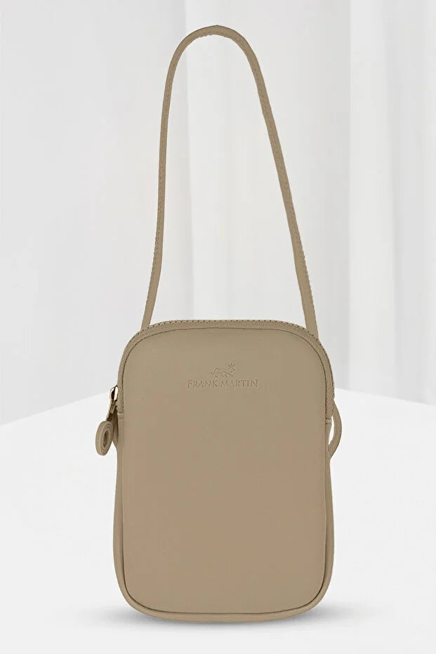 Frank Martin Venice Original - Tan Phone Holder Shoulder Bag with Cross Adjustable Strap and Zipper