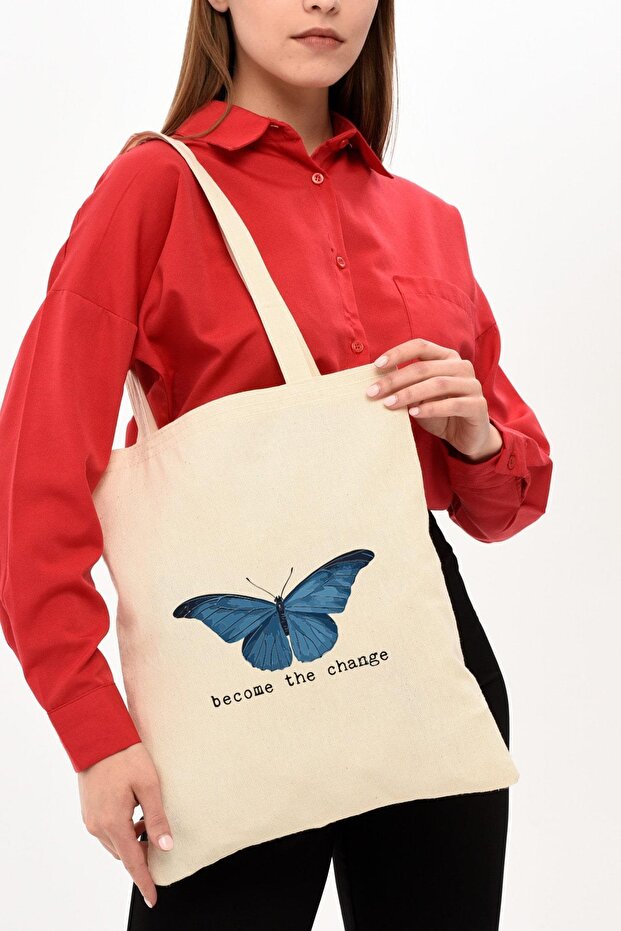 Çınar Bez Çanta Become The Change Printed Raw Cloth Bag