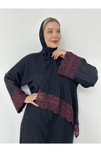 GigiTex Burgundy Danzele Abaya Hijab Shawl, Standard Size 38-44, Size Back Plain Front Patterned