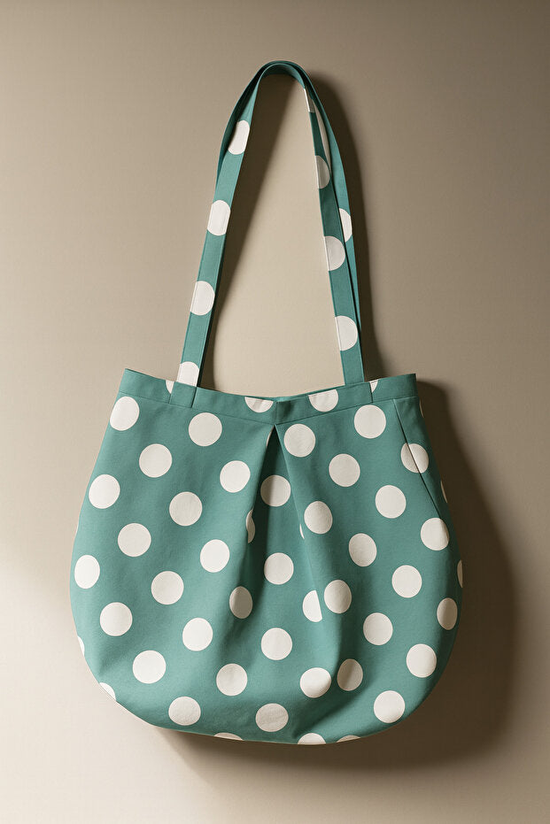 YUNUSOĞLU HOME Water Green Multi-Purpose Premium Oversize Polka Dot Medium Size Canvas Women's Hand and Shoulder Bag