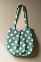 YUNUSOĞLU HOME Water Green Multi-Purpose Premium Oversize Polka Dot Medium Size Canvas Women's Hand and Shoulder Bag