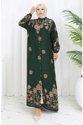 sefamerve Full length buttoned viscose dress 2096-02 emerald green