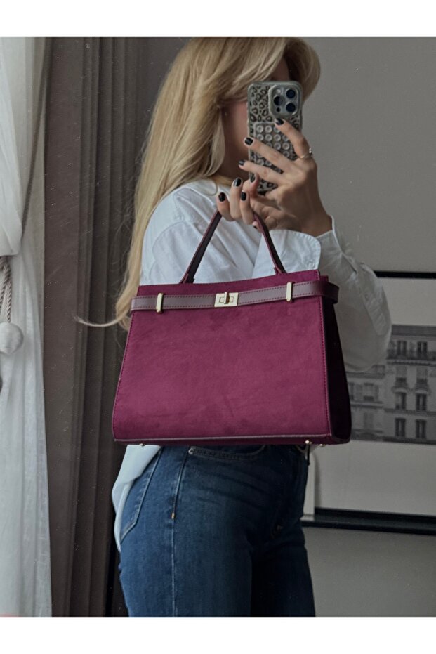 mèche atelier since 2024 Merlin Women's Suede Hand and Shoulder Bag Burgundy