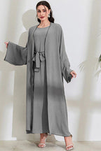 dorbe modest & stylish elegant multi-colors long sleeve belted two-piece women’s wear abaya set
