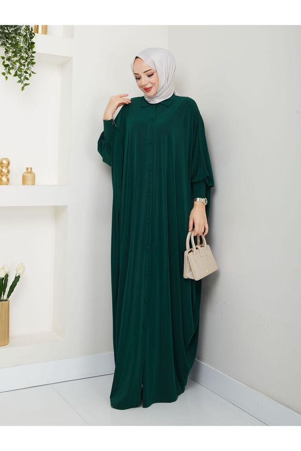 MODAMÜNASİP Long Sandy Ferace with Buttoned Front Bat Sleeves