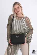 POLOGRAND London Original Women's 3 Compartment Luxury Soft Leather Stylish Model Adjustable Cross Strap Black Shoulder Bag