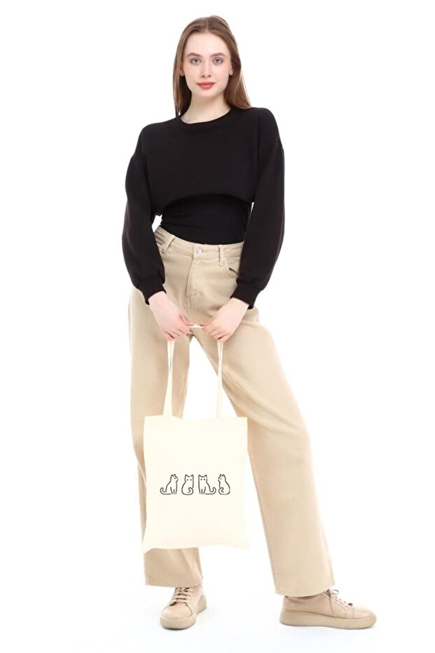 Çınar Bez Çanta Little Cats Printed Raw Cloth Bag