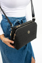 mugalas Black Text Printed Three Compartment Water Repellent Shoulder Cross Strap Quality Bag