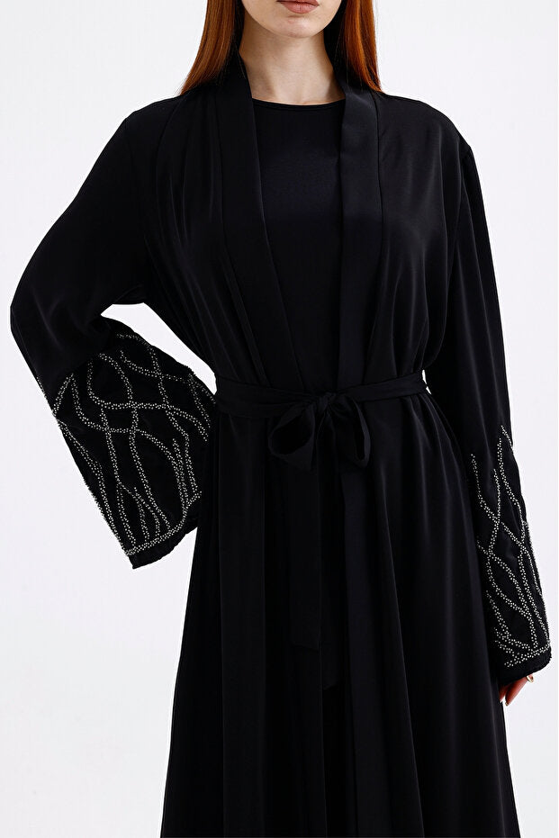 LEYLA STORE Stylish Stone Detailed Black Ferace