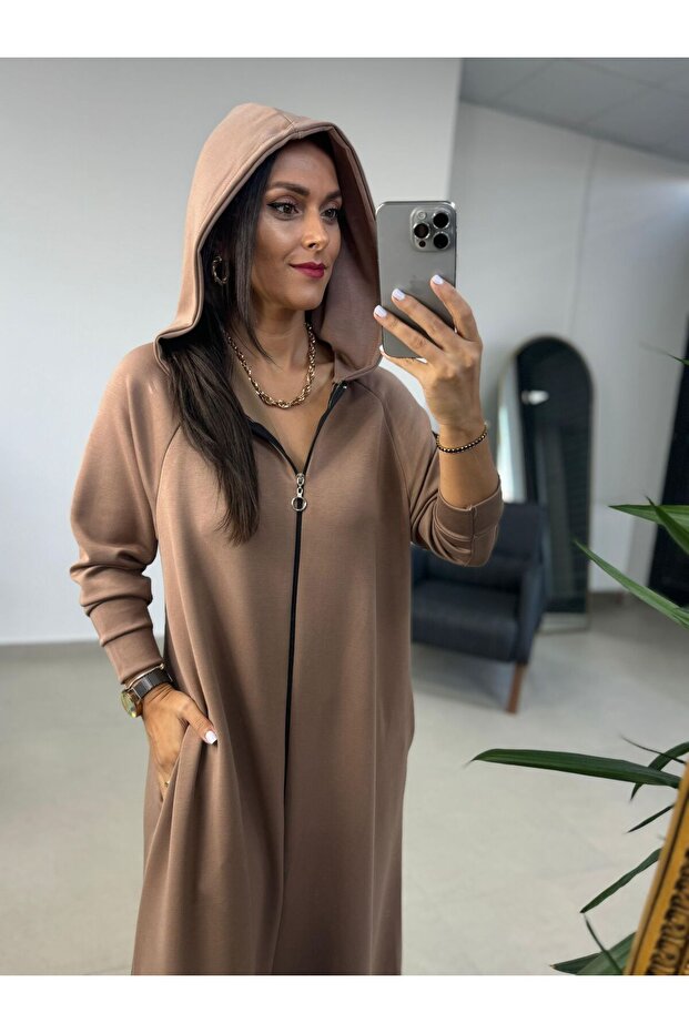 caddstore Dr 8137 Mink Zip Hooded Modal Dress
