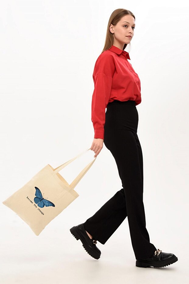 Çınar Bez Çanta Become The Change Printed Raw Cloth Bag