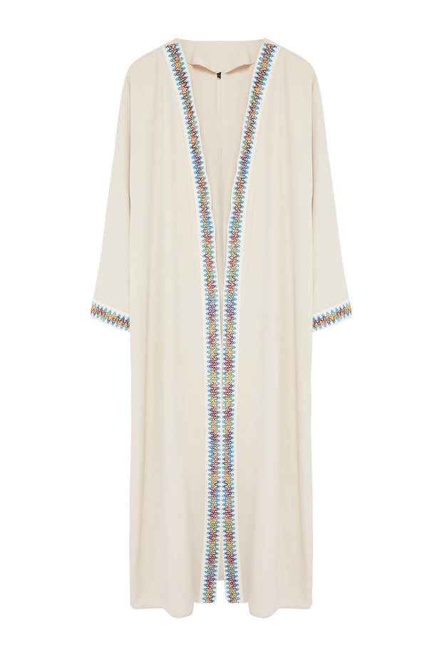 Stone Piping Detailed Woven Cap & Ferace & Abaya & Kimono Tctss24Kf00033