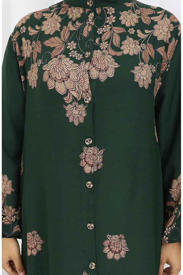 sefamerve Full length buttoned viscose dress 2096-02 emerald green