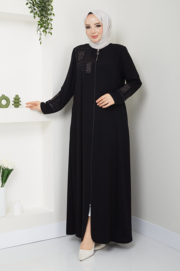 Pamuk Butik Women's Embroidered Hijab Dress with Side Pockets