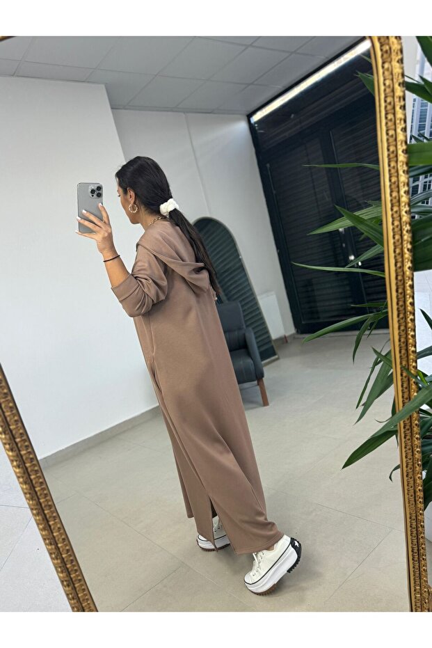 caddstore Dr 8137 Mink Zip Hooded Modal Dress