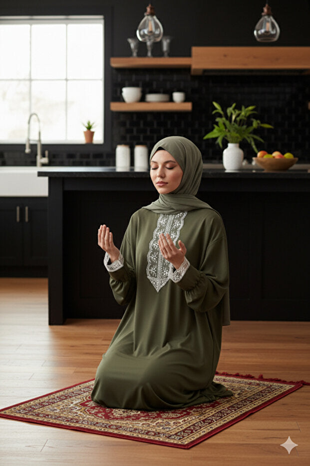 Defkay One-Piece Self-Wrapped Solid Color Stylish Women's Prayer Dress