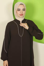 hafsamina Piping Detailed Ferace Bitter Brown Hm2812