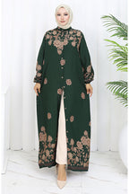 sefamerve Full length buttoned viscose dress 2096-02 emerald green