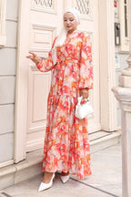 Bigdart Women's Patterned Long Hijab Dress 2586 - Oranje