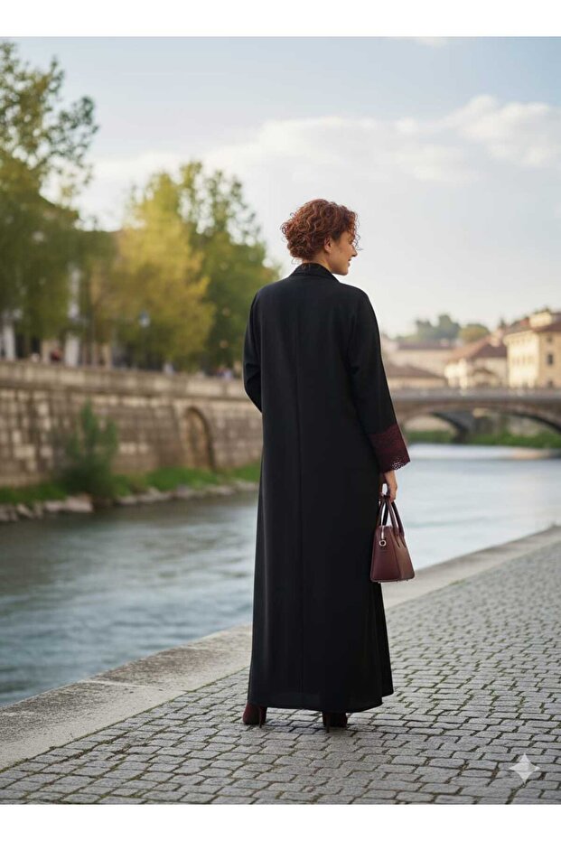 GigiTex Burgundy Danzele Abaya Hijab Shawl, Standard Size 38-44, Size Back Plain Front Patterned