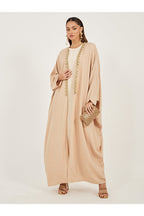 Styli Textured Batwing Sleeve Abaya with Lace Detail