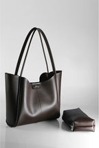 Women's Large Size Bag with Brown Makeup Bag - Hand and Shoulder Bag