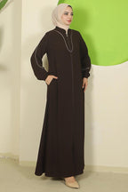 hafsamina Piping Detailed Ferace Bitter Brown Hm2812