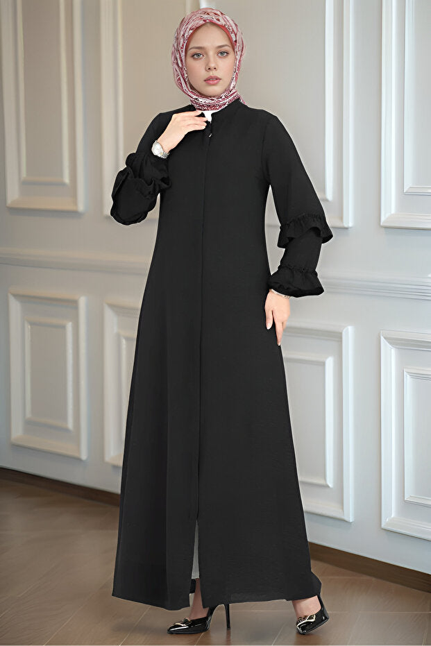 dilber fashion Ferace with Ruffled Sleeves and Hidden Zipper