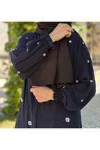 Bayram Giyim Ferace Daisy Print Reglan Sleeve Navy Blue