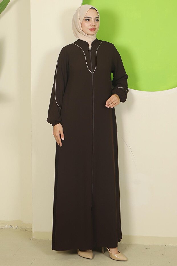 hafsamina Piping Detailed Ferace Bitter Brown Hm2812