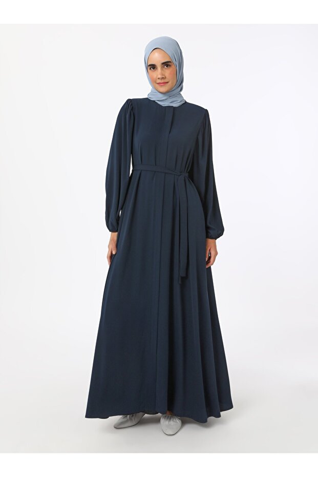 Refka Medina Silk Ferace with Gathered Sleeves - Navy Blue - Refka