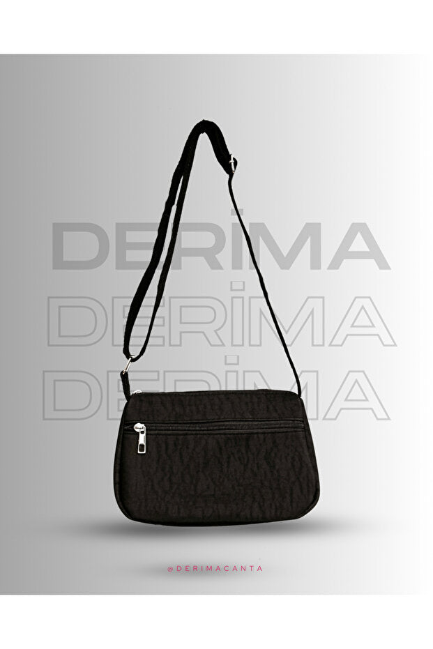 DERİMA Water Resistant Three Compartment Crinkle Fabric Crossbody and Shoulder Bag