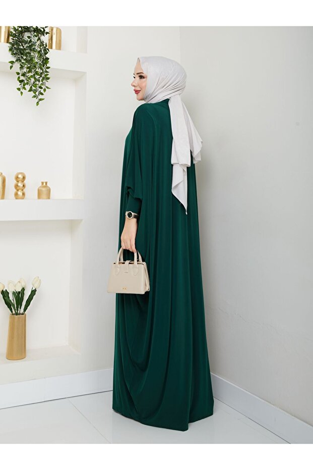 MODAMÜNASİP Long Sandy Ferace with Buttoned Front Bat Sleeves