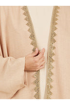 Styli Textured Batwing Sleeve Abaya with Lace Detail