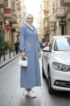 Hb Harma Time Butik Women's Buttoned Hooded Pocket Denim Blue Cap