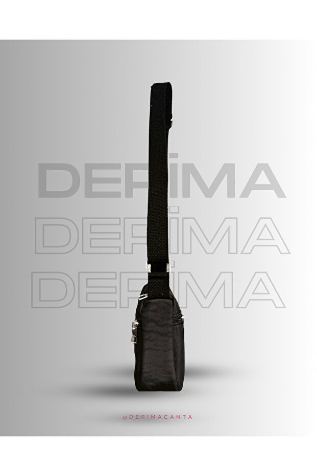 DERİMA Water Resistant Three Compartment Crinkle Fabric Crossbody and Shoulder Bag