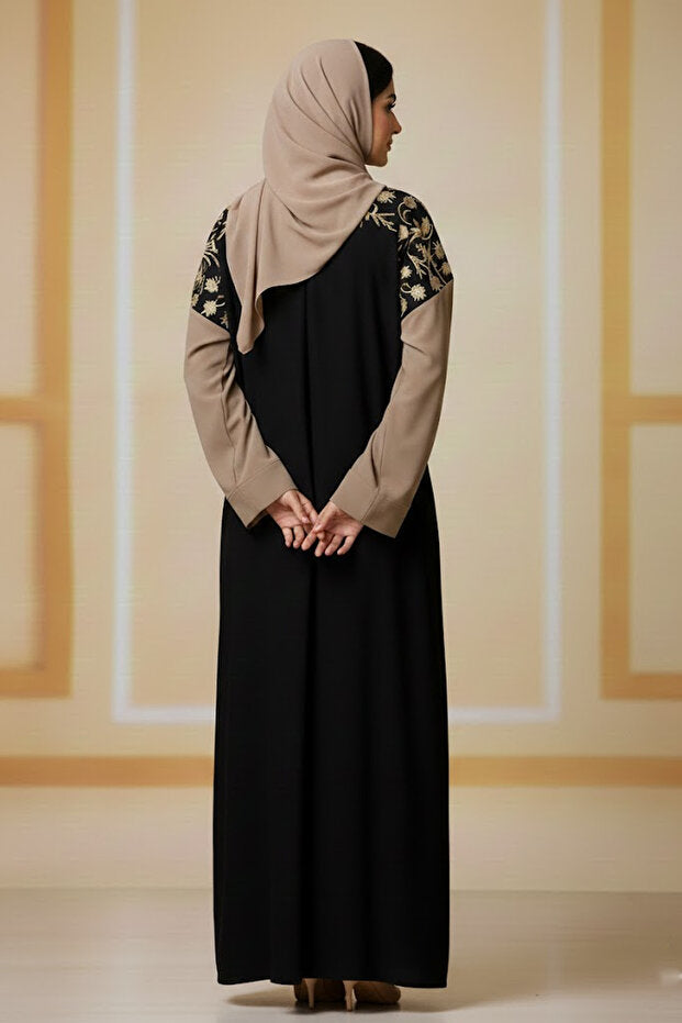 Muchmy 2 Pieces Elegant Black Brown Embroidered Abaya For Women Long Sleeve With Inner Muslim Abaya Dress