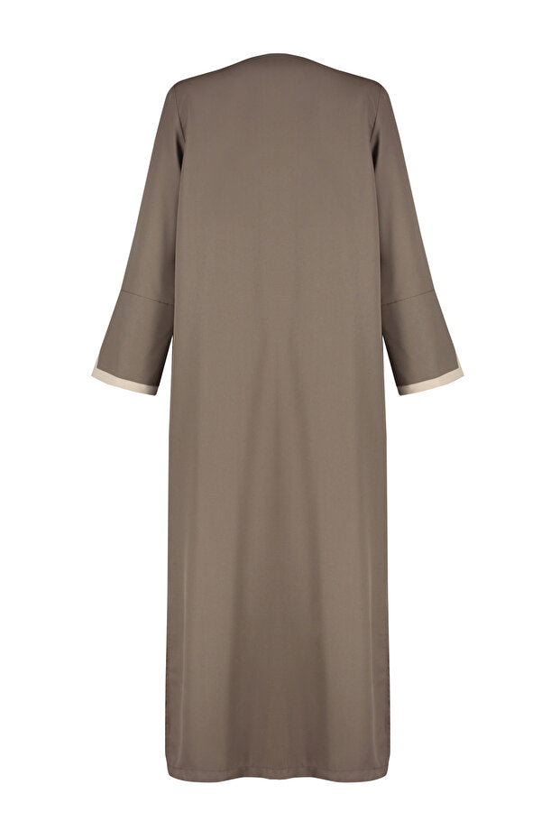 Trendyol Modest Brown Stone Color Blocked Long Aerobin Woven Cap & Ferace & Abaya TCTSS24KF00011