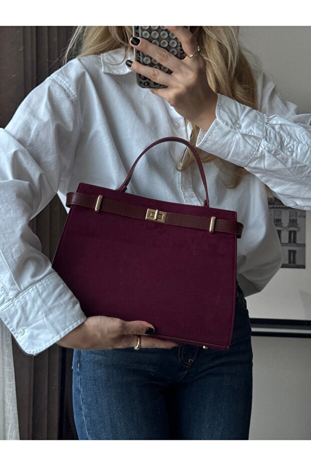mèche atelier since 2024 Merlin Women's Suede Hand and Shoulder Bag Burgundy