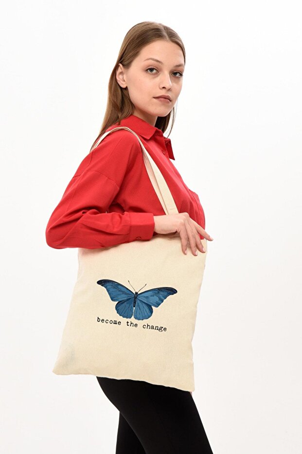 Çınar Bez Çanta Become The Change Printed Raw Cloth Bag