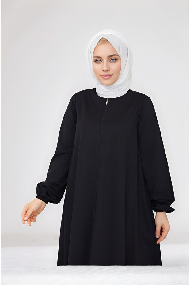 MSN Ferace-Namazlik Zipped Clothing - Black - Ş-1977