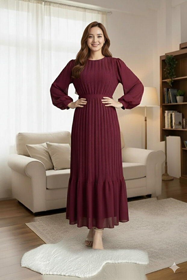 STYLE NİŞANTAŞI Chiffon Pleated Dress