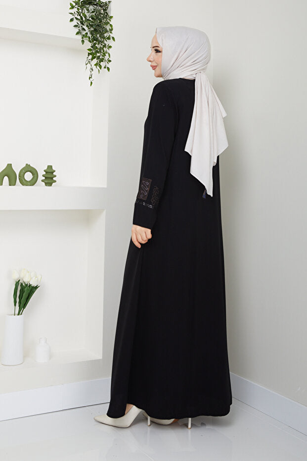 Pamuk Butik Women's Embroidered Hijab Dress with Side Pockets